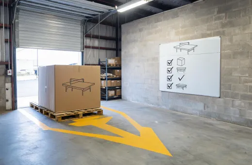 Delivery route and receiving area planning for table tennis tables